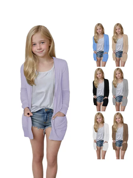 2025 Aliexpress Wish Amazon New Pocket Cardigan Long Coat for Girls