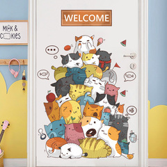 Cartoon mischievous kittens stack wall sticker for kindergarten children's room wall decoration fun wallpaper MG9126