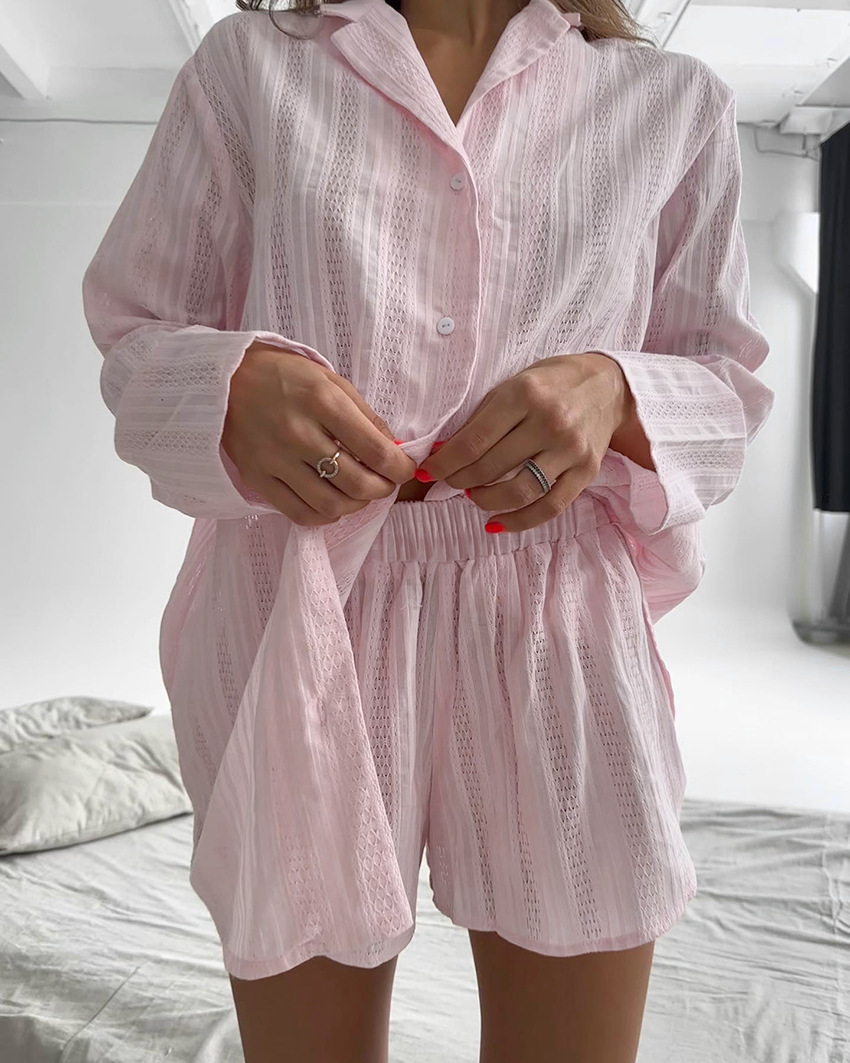 266g Weight Long Sleeve Sleeve Length Pajamas Lingerie Type Cotton Fabric Type Regular Top Length Shorts Sets Sets Type 2 Pieces Set Quantity Home, Sleeping Occasion Turndown Neckline Breathable Function Regular Fit Fit Type Solid Color Pattern Winter, Summer, Spring Season Women's Gender Simple Style Style Home Sleeping Women's Simple Style Solid Color Cotton Shorts Sets Pajama Sets 19