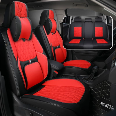 Four Seasons Pad Cushion, All-Season Full-Coverage Nappa Leather - blackish-red-universal-headrest-for-five-seats