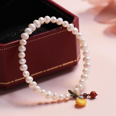 natural freshwater Pearl Bracelet Simplicity A small minority design Beeswax Ping An buckle Retro temperament Confidante Pearl jewelry