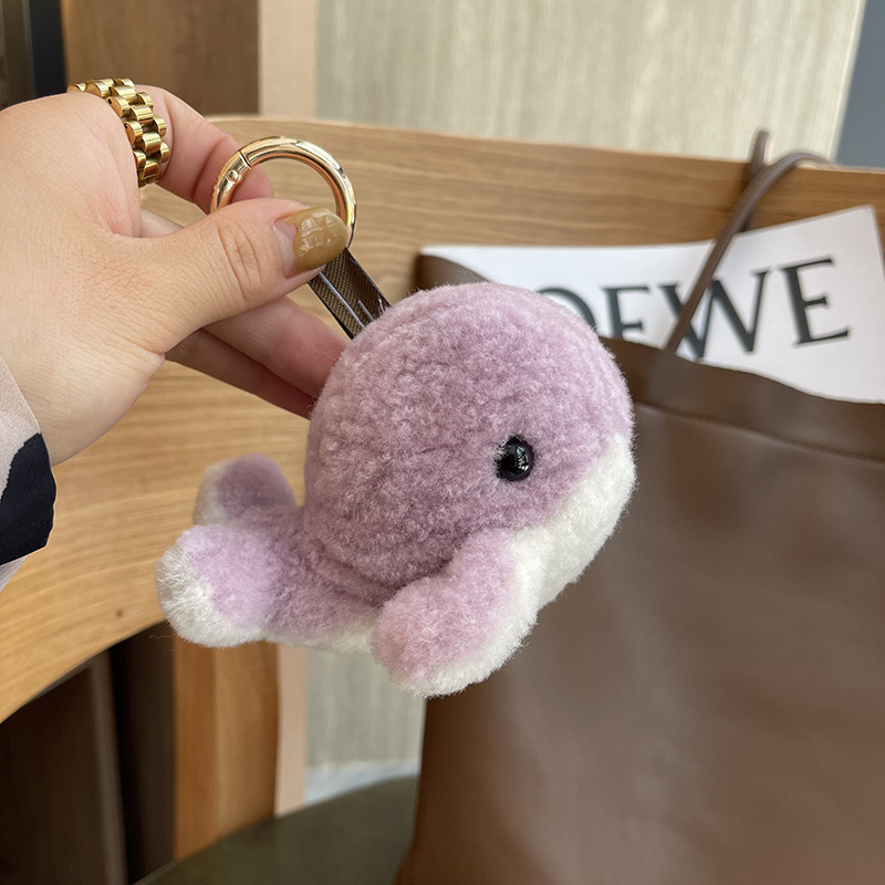 かわいいウールのイルカ車のキーホルダーレザークジラペンダントぬいぐるみ人形スクールバッグペンダントピンク|undefined