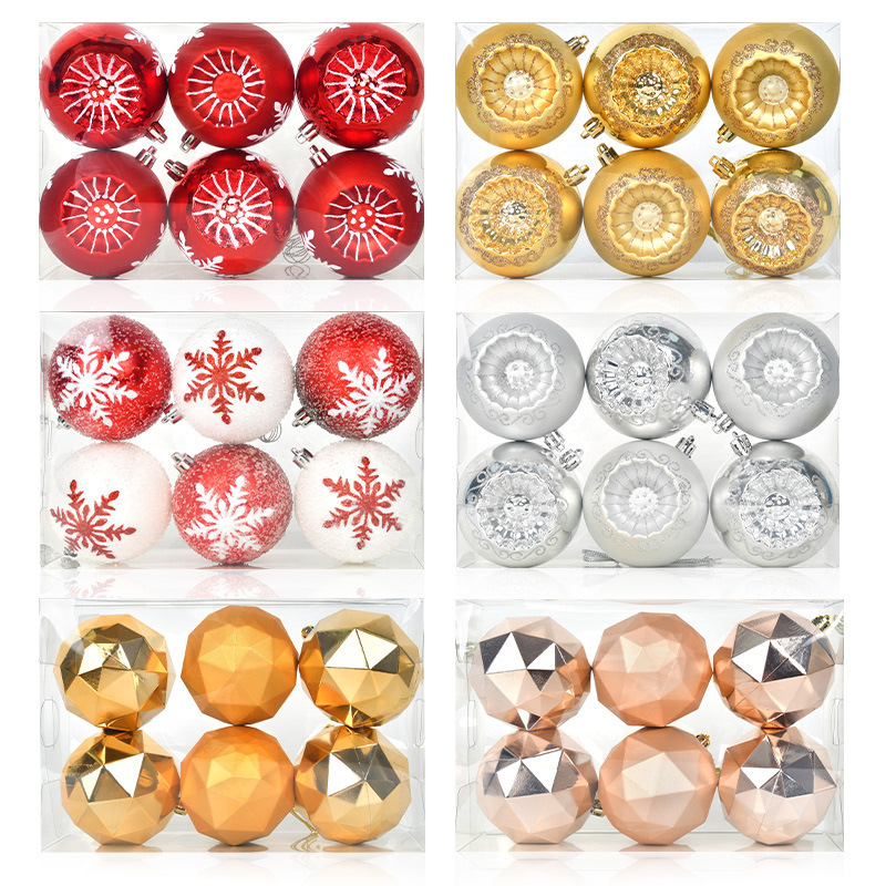 Decoraciones de Navidad 8 - 10CM colgante de bola pintada de plástico árbol de Navidad escenario colgante de corona de flores de caña