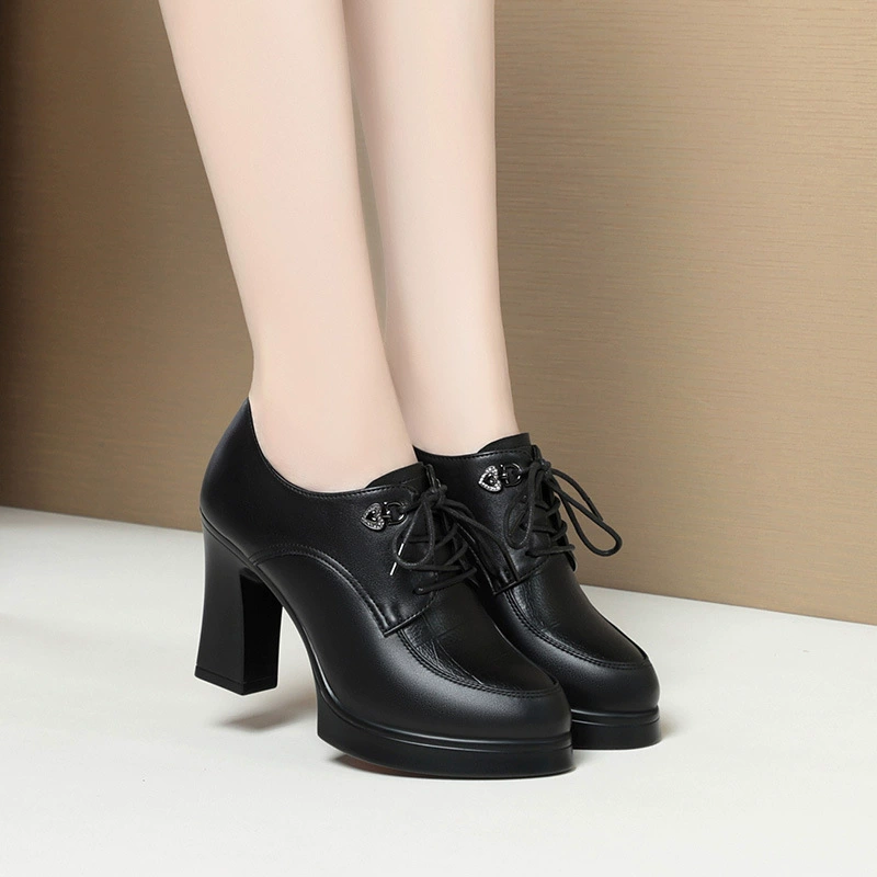 Водонепроницаемая платформа с круглым носком, неглубокий рот, большие размеры, женская обувь среднего и пожилого возраста из мягкой кожи, мягкая подошва, удобная женская обувь на толстом каблуке со шнуровкой