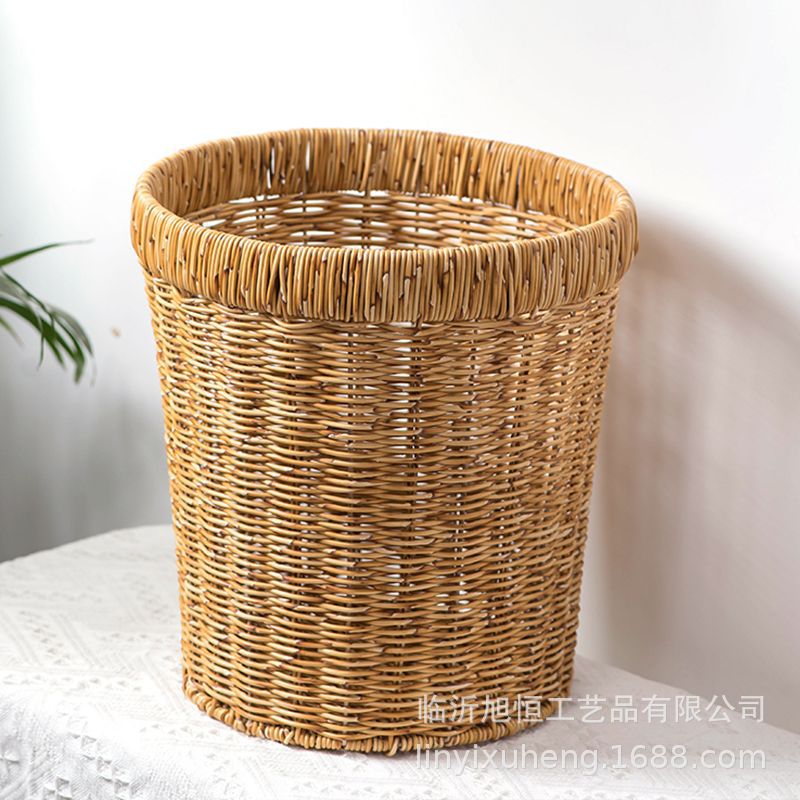 Cesta de almacenamiento de caña de estilo nórdico, armario de escritorio, sala de estar, dormitorio, oficina redonda