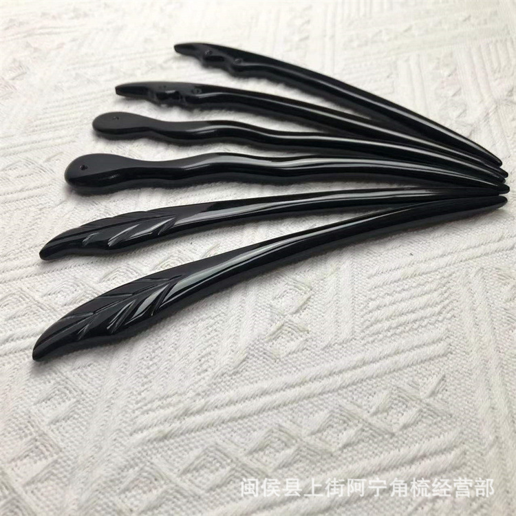 Hand Carved Ox Horn Hair Stick 18cm Bow Shape Chinese Style Hairpin for Updo Hairstyles Gift in use