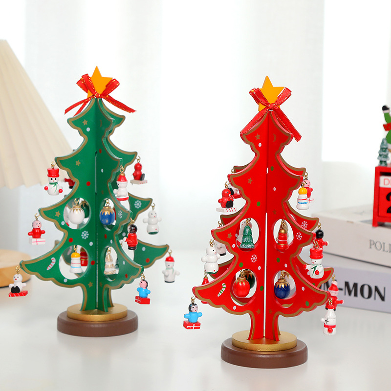 2025 mini escritorio árbol de Navidad de madera regalo de decoración de árbol de Navidad pequeño bricolaje decoración de Navidad