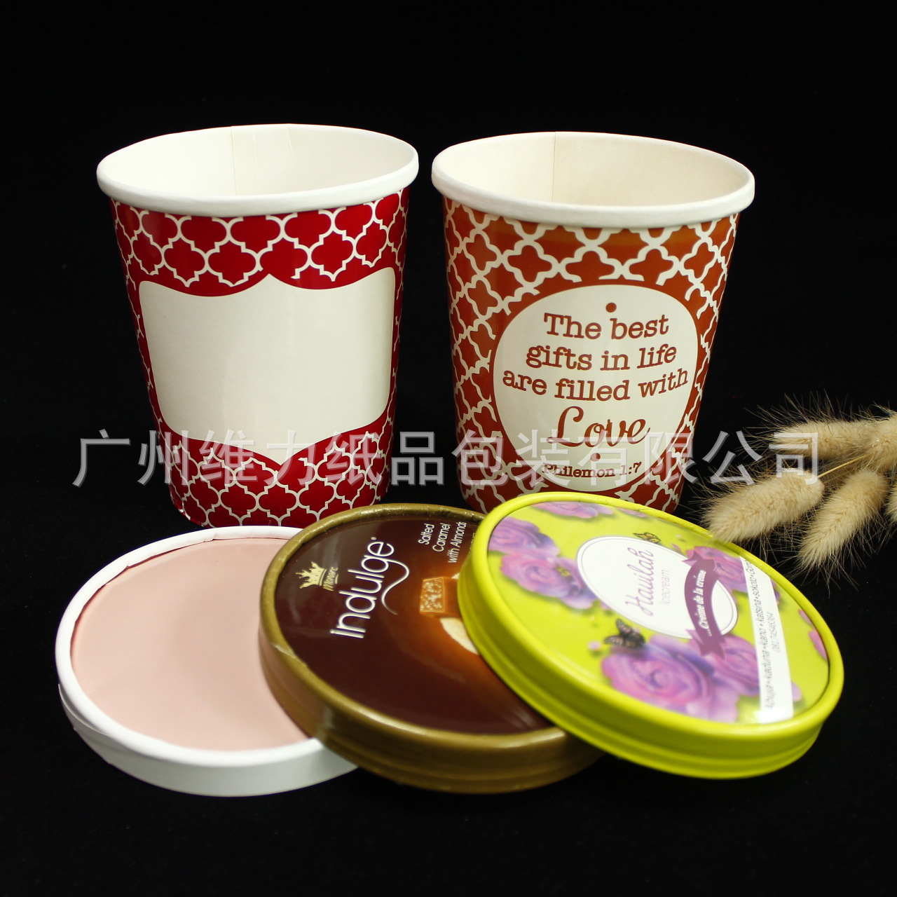 32oz 1000ml工厂定制印刷一次性冰淇淋纸杯外卖串串纸桶加厚配盖