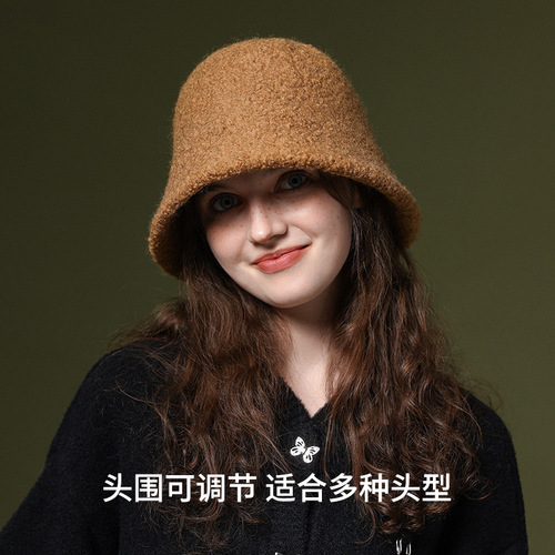 Autumn and Winter Fisherman Hat for Women, Windproof and Warm, Cashmere Bucket Hat, Solid Color, Slimming and Versatile, Korean Style Water Bucket Hat, DMZ100