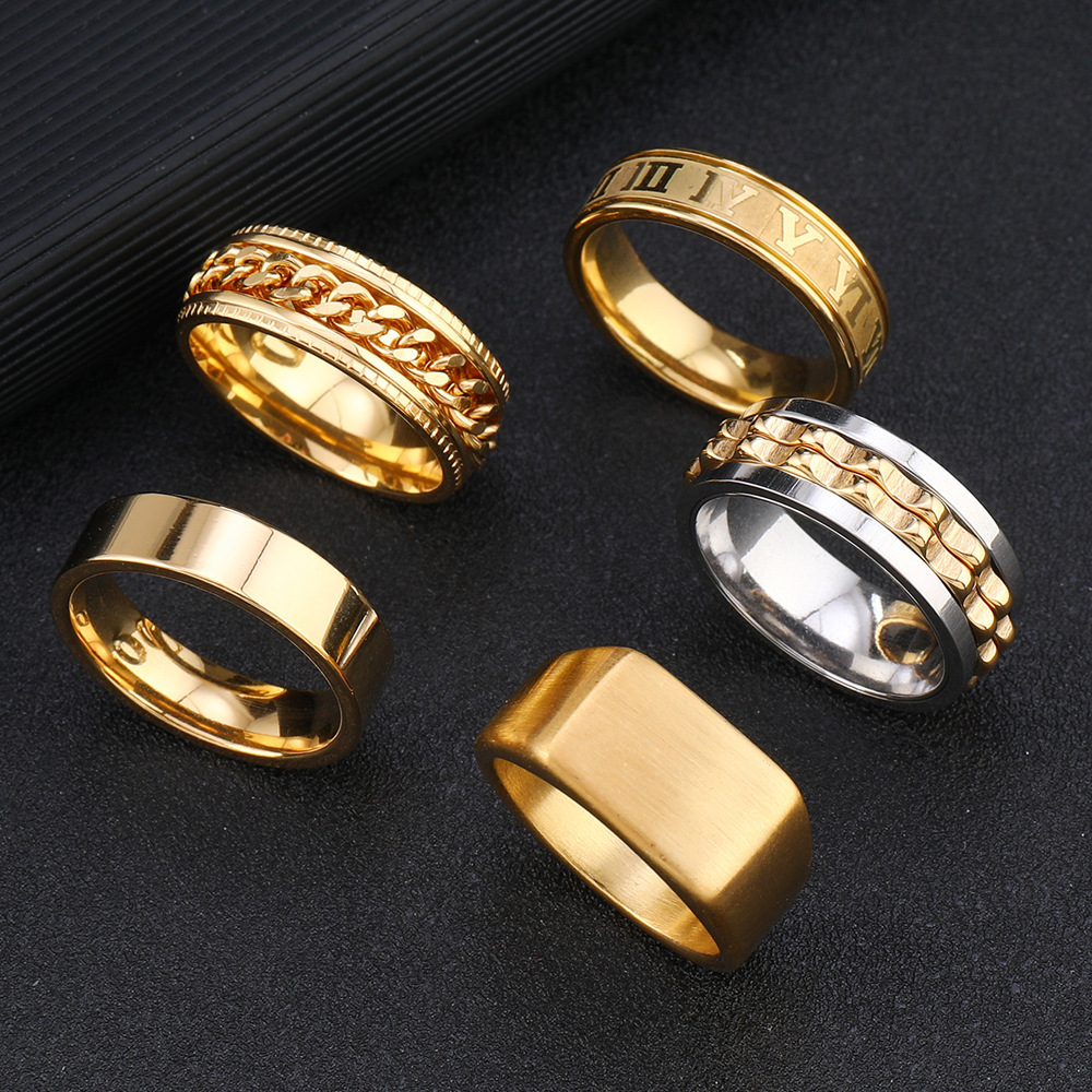 Men's Stainless Steel Stackable Rings, Matte Square Hip Hop Ring Set_voghion.com