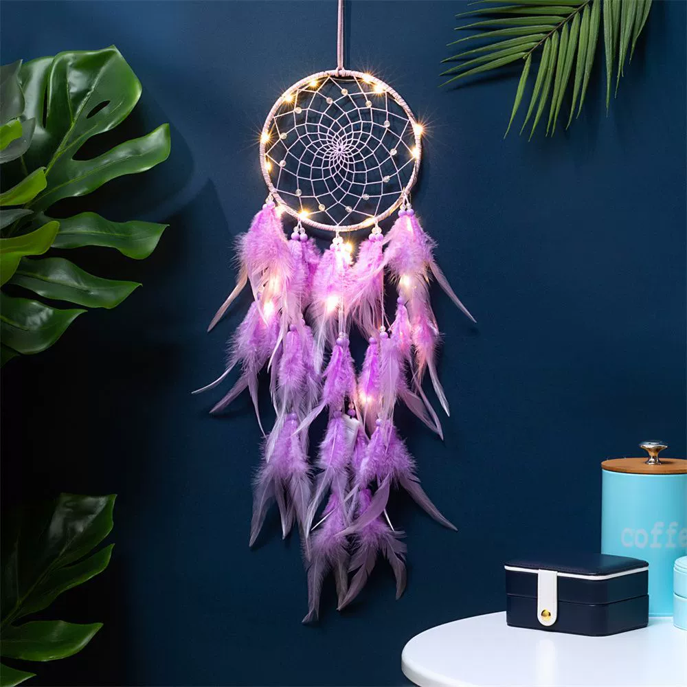 Сетчатая ловушка для снов индейская подвеска для спальни, оберег-феник Boho ветерок с опцией LED-лампы