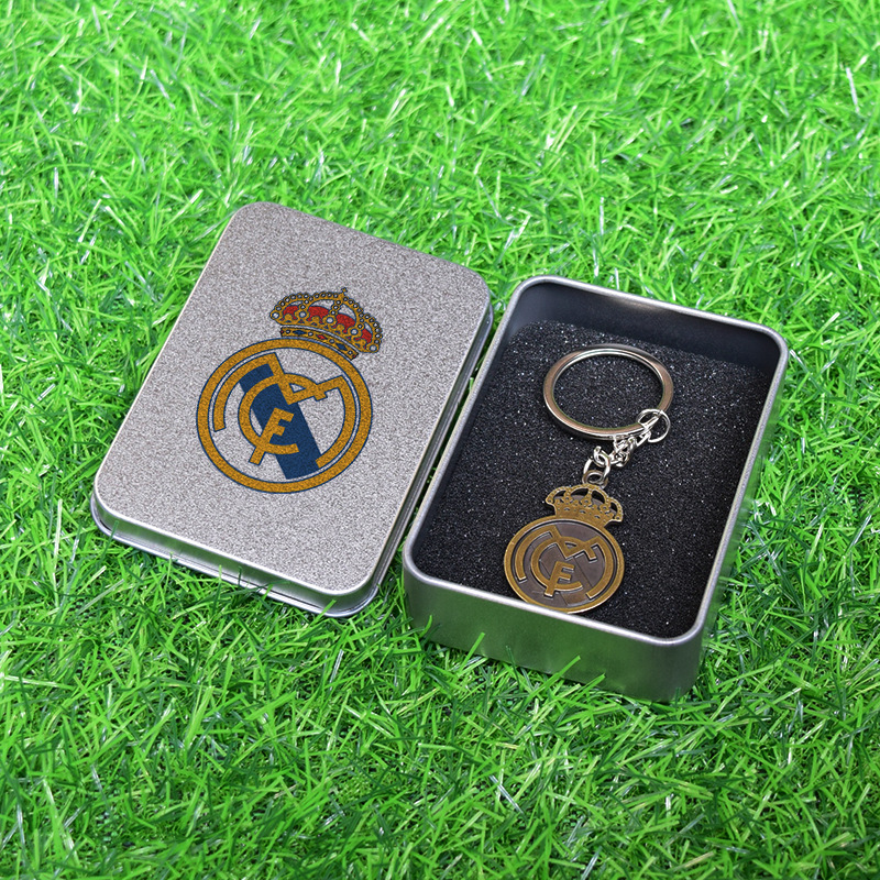 Club de fútbol insignia llavero Barcelona Real Madrid Manchester United AC Milan equipo militar tarjeta caja regalo