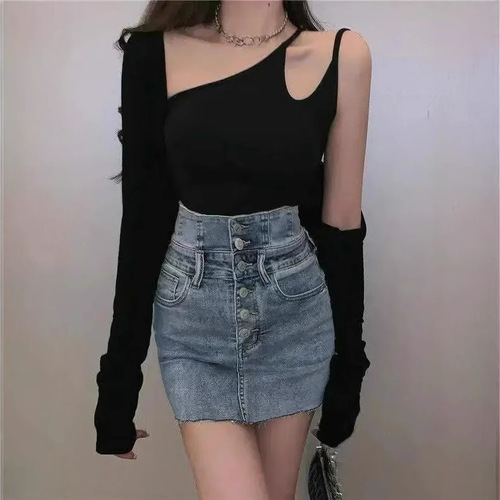 Lady's A-line mini skirt denim 2025 spring and autumn small design sense slimming bustle skirt trendy short skirt