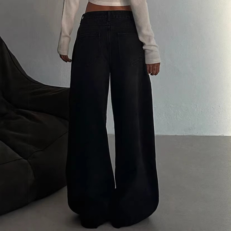 2026 Spring/Summer Women's Solid Color Front Button Pocket Simple Jeans, Casual Everyday Wear Y2K Style 2026 Spring/Summer Women's Solid Color Front Button Pocket Simple Jeans, Casual Everyday Wear Y2K Style
