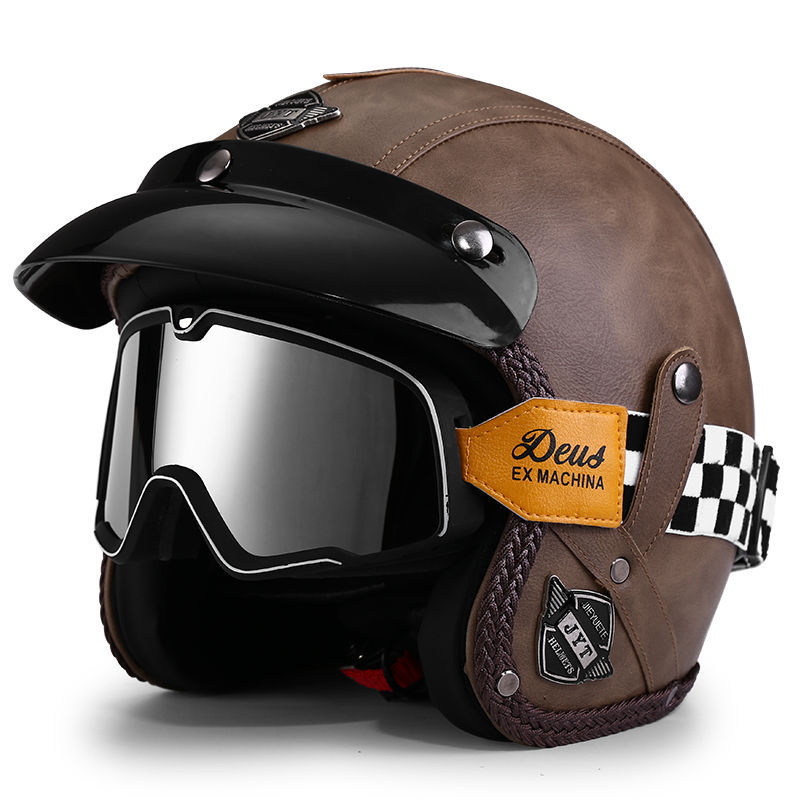 Una pieza emitida en nombre del nuevo estándar nacional 3C retro 3/4 medio casco motocicleta eléctrica pedal de verano máquina de crucero casco de cuero para hombres y mujeres