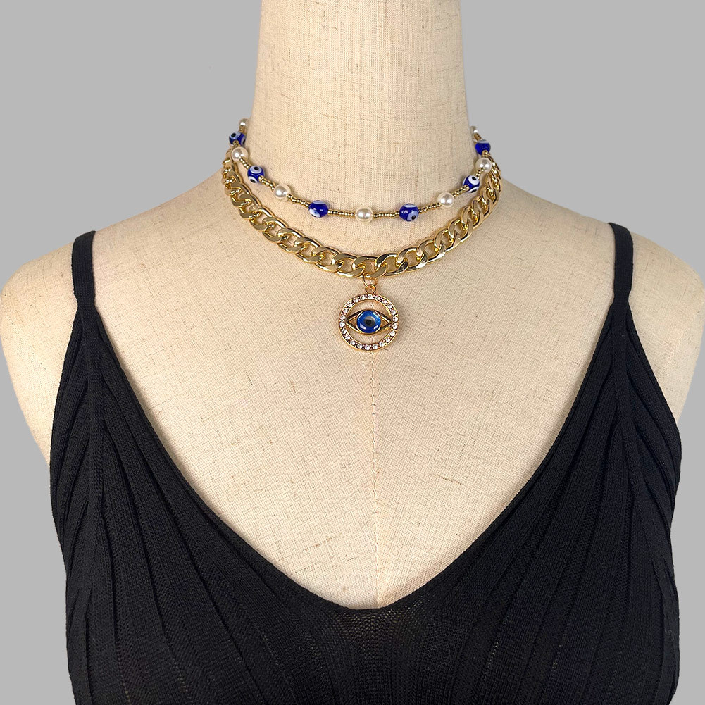 Fashion Devilu0027S Eye Alloy Inlay Rhinestones Womenu0027S Layered Necklaces