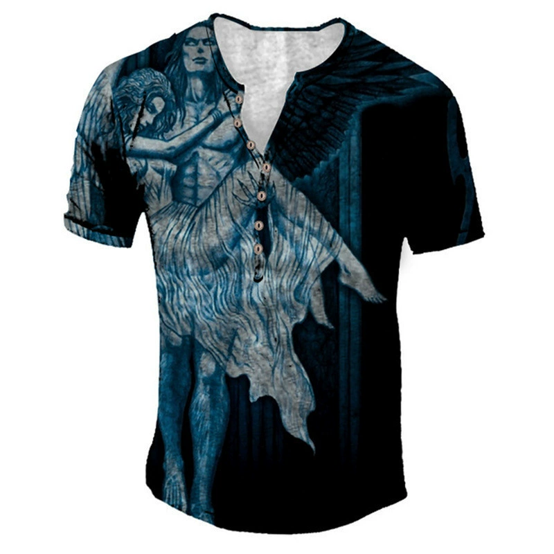 2023 трансграничный AliExpress Летний Тонкий мужской однотонный Повседневный пуловер с короткими рукавами и 3D-принтом полубортный модный поток