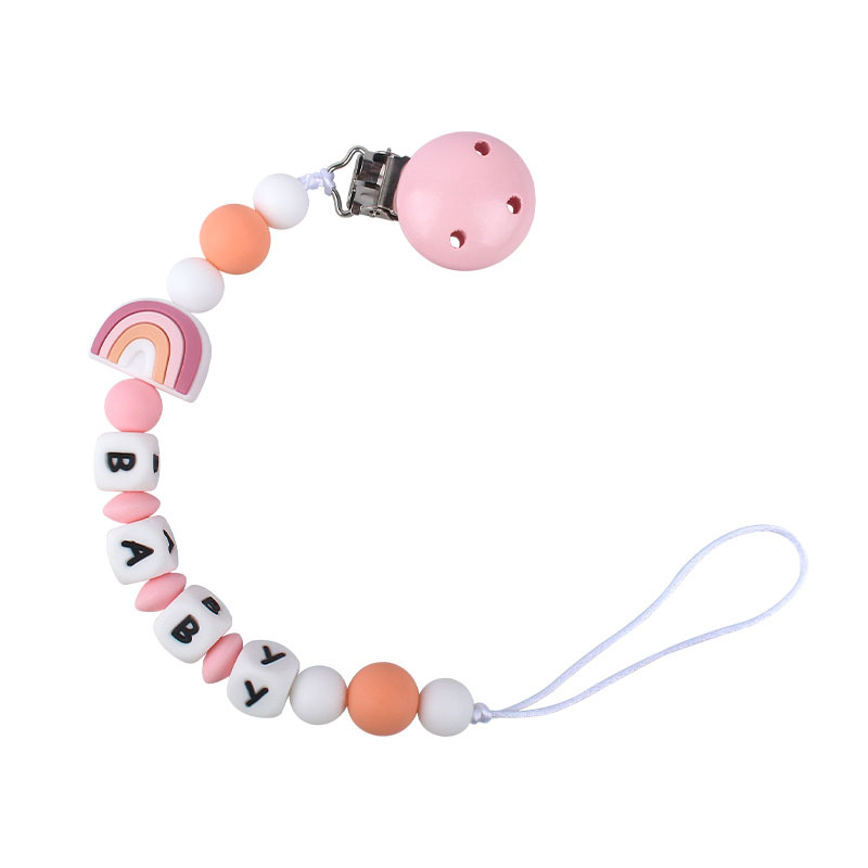 Bebé dibujos animados colorido rojo silicona teether stick teether nuevo bebé nombre pezón cadena anti-caída