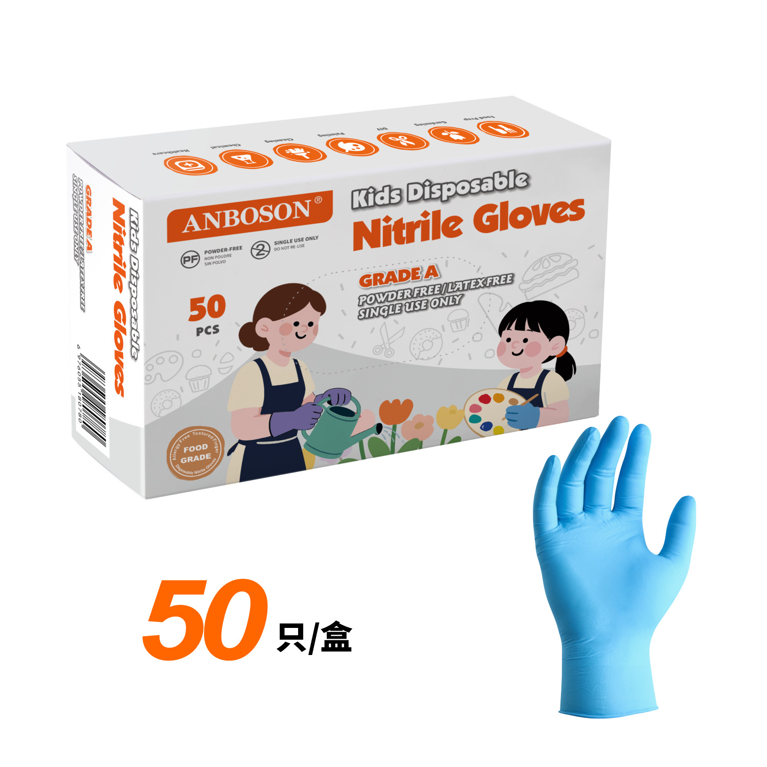 Kinder-Nitril-Einmalhandschuhe Größe XS, verstärkt, Lebensmittelqualität, gegen Verschmutzung, zum Zeichnen, Gärtnern, für Handwerk und Malerei