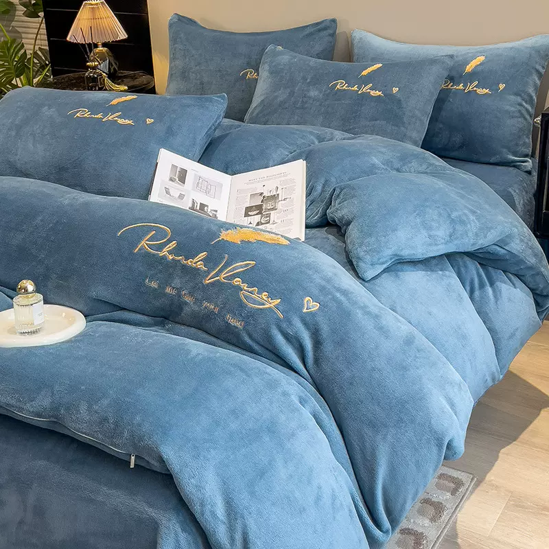 冬季水晶绒床上四件套四季款冬天加绒牛奶被套被罩学生宿舍三件套
