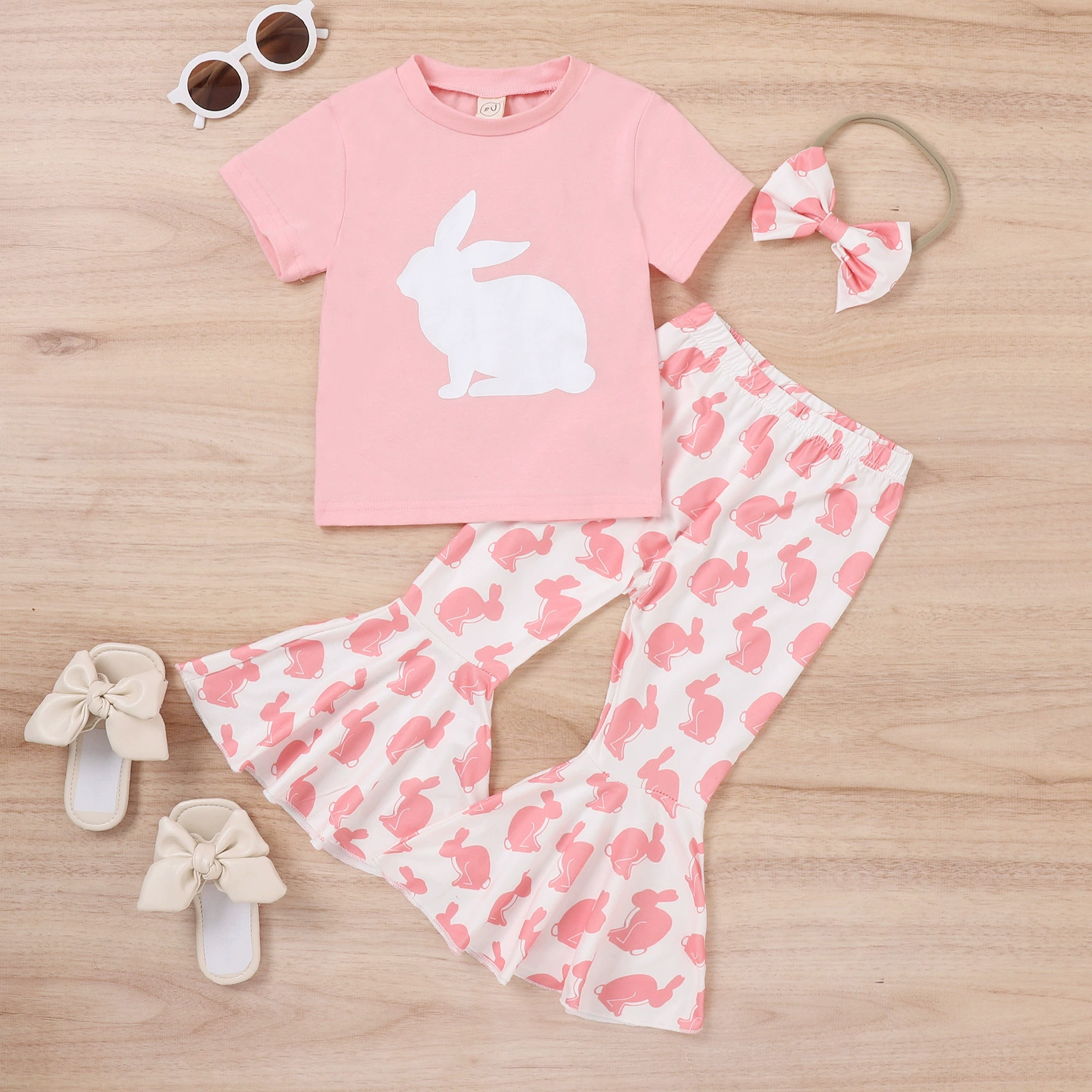 Summer rabbit, T-shirt, flared trousers, set