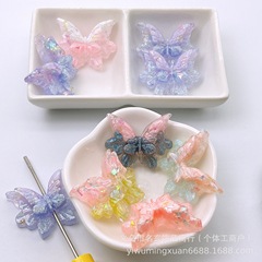 33*27mm竖孔通孔双层仿真蝴蝶珠diy夜光蝴蝶带孔珠串珠笔饰品配件