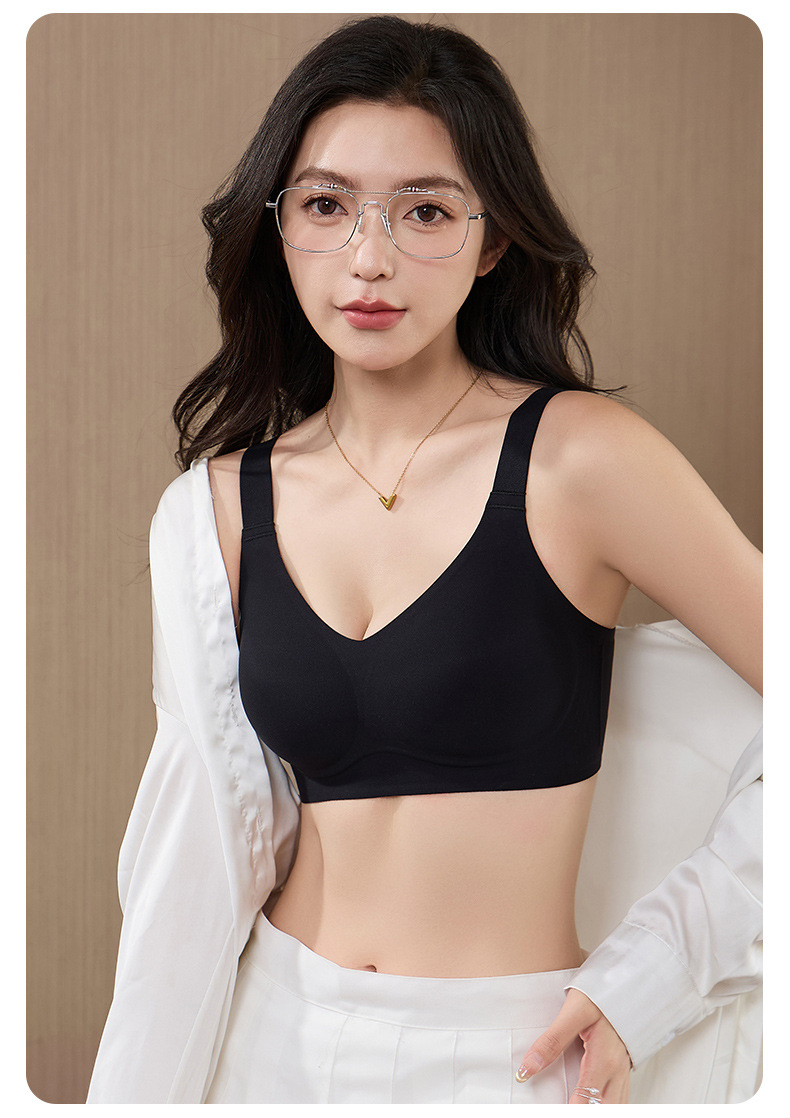 Gran base líquido gelatina ropa interior soporte suave sin marcas correa de hombro ancha soporte de copa fija pecho sin anillo de acero sujetador