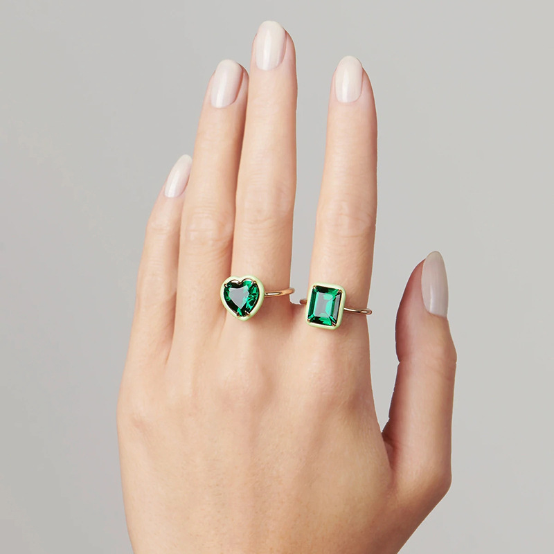 INS Style Heart Shape Sterling Silver Inlay Zircon Rings 1 Piece