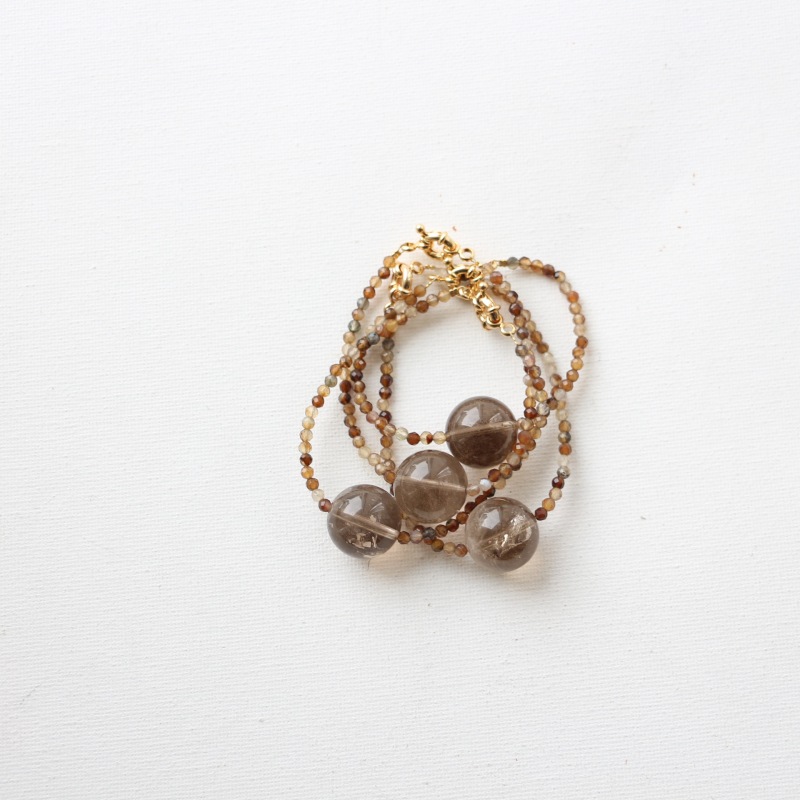 Coffee Agate Light Tea Crystal Large Single Bead Fine Bracelet Beaded Bracelet Simple Crystal Wabi-Sabi Style Jewelry