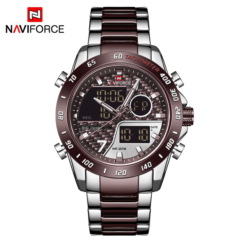 Naviforce lingxiang 9171 nueva pantalla doble movimiento reloj de los hombres calendario semanal tiempo luminoso multifuncional