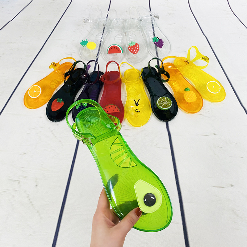 Sandals round head European and American foreign trade new ins fruit jelly sandals women's non-slip soft bottom PVC beach sandals lemon