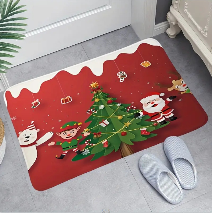 TEMUクロスボーダークリスマスツリー入口装飾マットキッチントイレ滑り止めマットベランダ汚れ防止マット|undefined