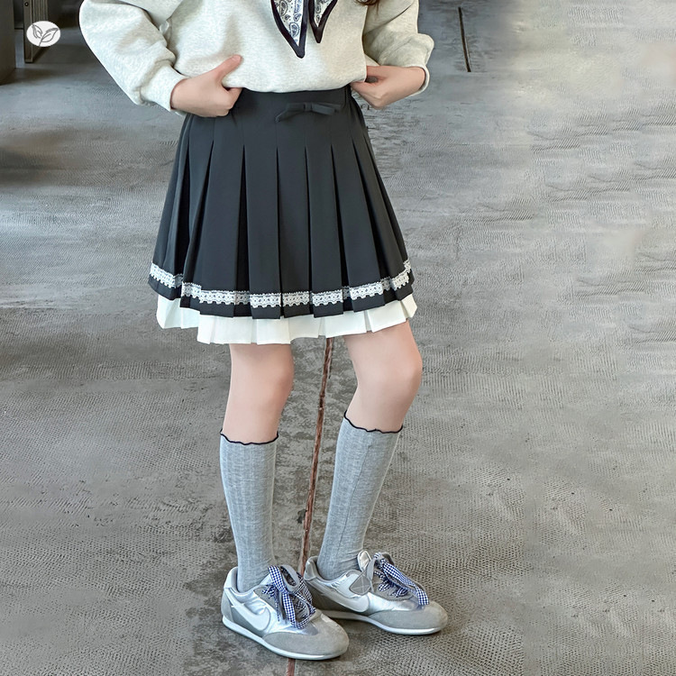 女童学院风套装2025年秋季新款撞色卫衣假两件百褶裙两件套中大童|undefined
