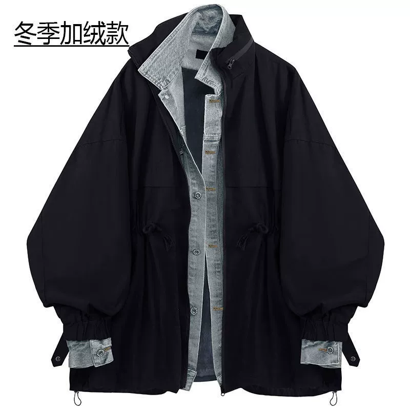 Denim set demi‑season warm jacket, oversize Korean style, layered look, S–3XL