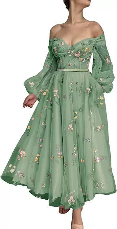 Shiffon lace elegant multicoloured dress, long skirt, Amazon, graduation party, mid-length