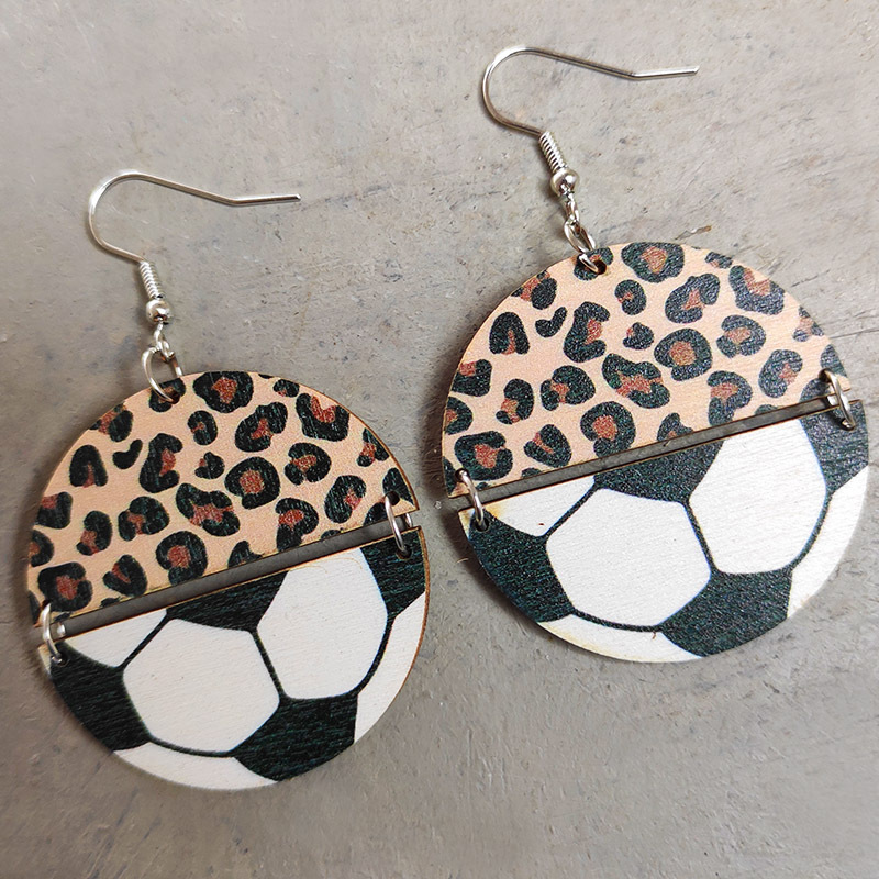 Retro Fashion Geometric Leopard Football Wood Patchwork Women's Earrings display picture 6