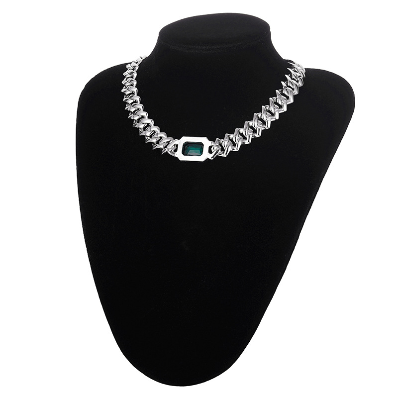 Cuban Chain Necklace Personalized Hip Hop Style Diamond Emerald_voghion.com