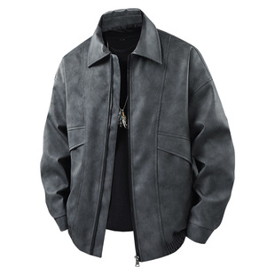 2025 Spring New Stand Collar Leather Jacket Men's Casual Loose Leather Jacket Easiest for Match Fashion Trendy Handsome Jacket
