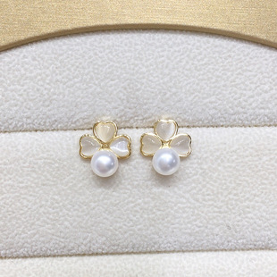 Zhuji natural freshwater pearl earrings female cat's eye stone clover pearl earrings fashion net red earrings wholesale