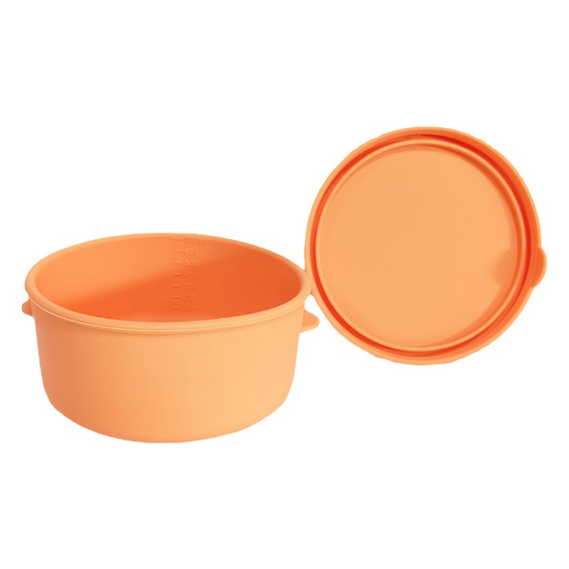 En stock 700ml redondo de silicona caja de almuerzo de una sola capa sellada crujiente reutilizable horno de microondas calefacción caja de almuerzo