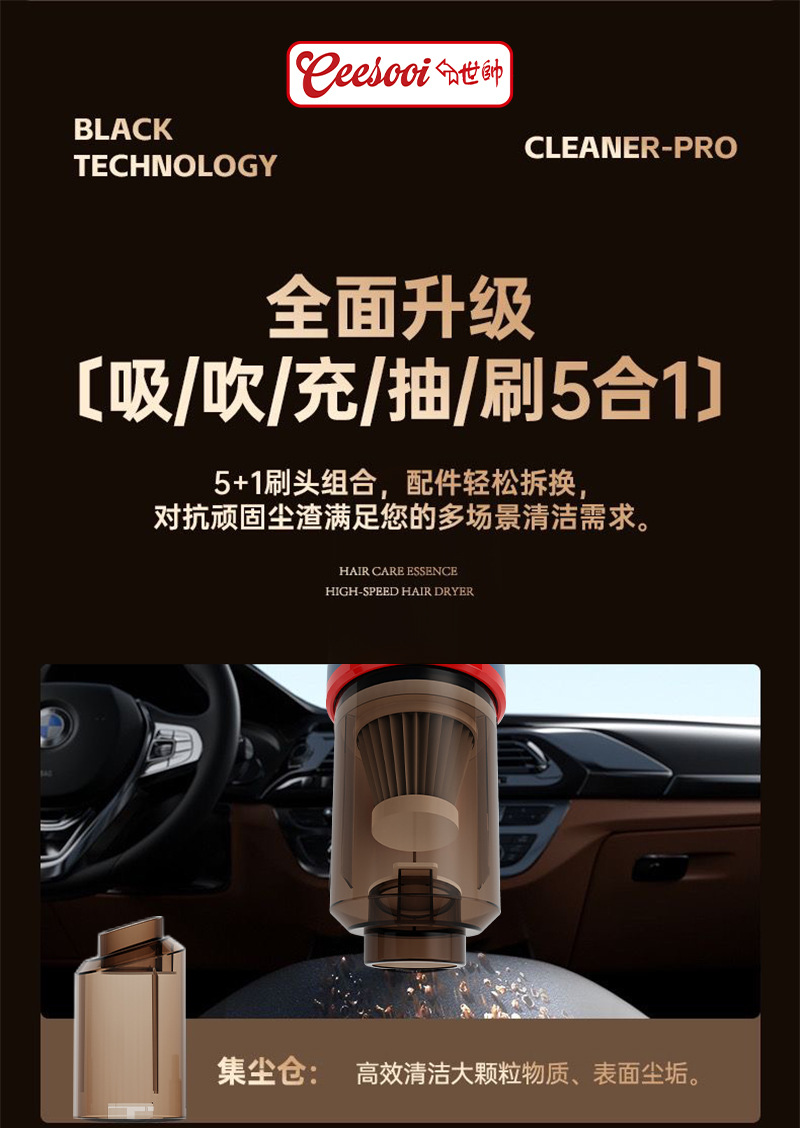 Shishuai Wireless Car Vacuum Cleaner, Super Strong Suction, Handheld, Small, High Suction, Dual-use for Car Interior, Suction and Blowing