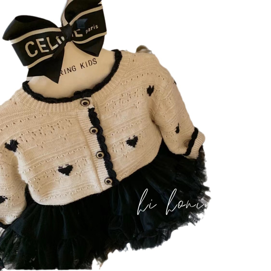 Abrigo de punto entre padres e hijos para una familia de tres bebés primavera ropa de mujer de moda amor cardigan hueco