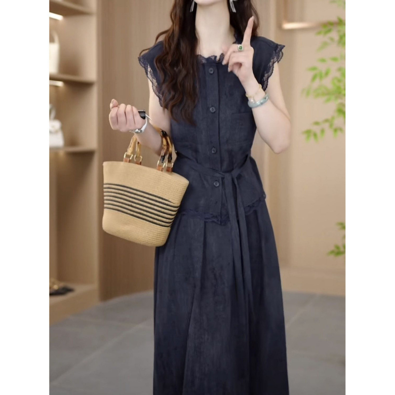 女性のためのフレンチツーピースアイスシルクシフォンドレスお腹カバー2025夏の新しいファッション大きいサイズ痩身スーツ|undefined