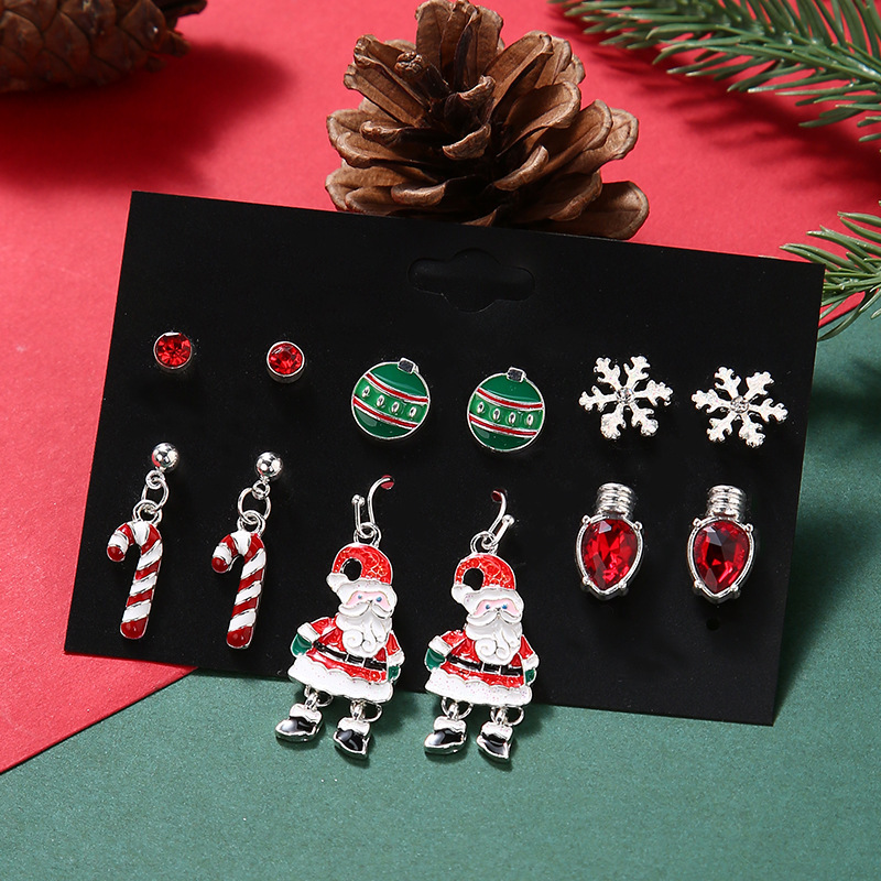 Sweet Santa Claus Snowflake Alloy Enamel Women's Earrings 1 Set display picture 3