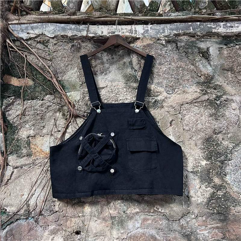 Marca de moda tailandesa 2026 primavera y otoño nueva moda personalidad chaleco sin mangas multi-bolsillo jeans conjunto suelto
