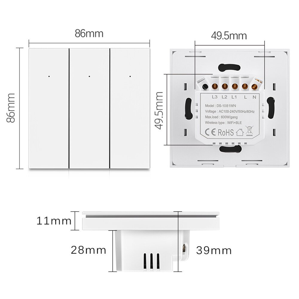 Interruptor Táctil de Pared Inteligente Estándar Europeo de ABS y PC con WiFi y Control de Voz