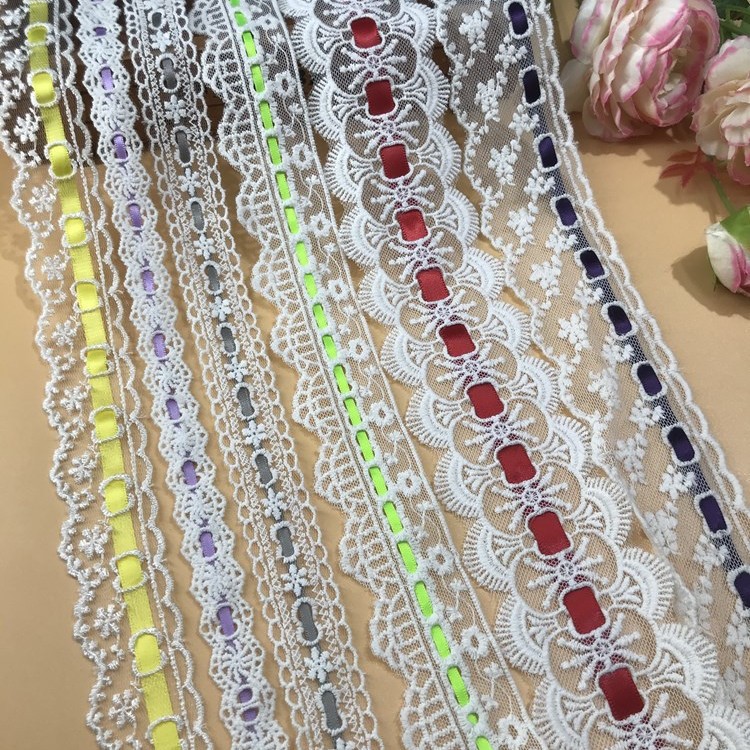 网纱手工精美花边穿丝带米白色无弹力蕾丝花边 diy服装辅料可定