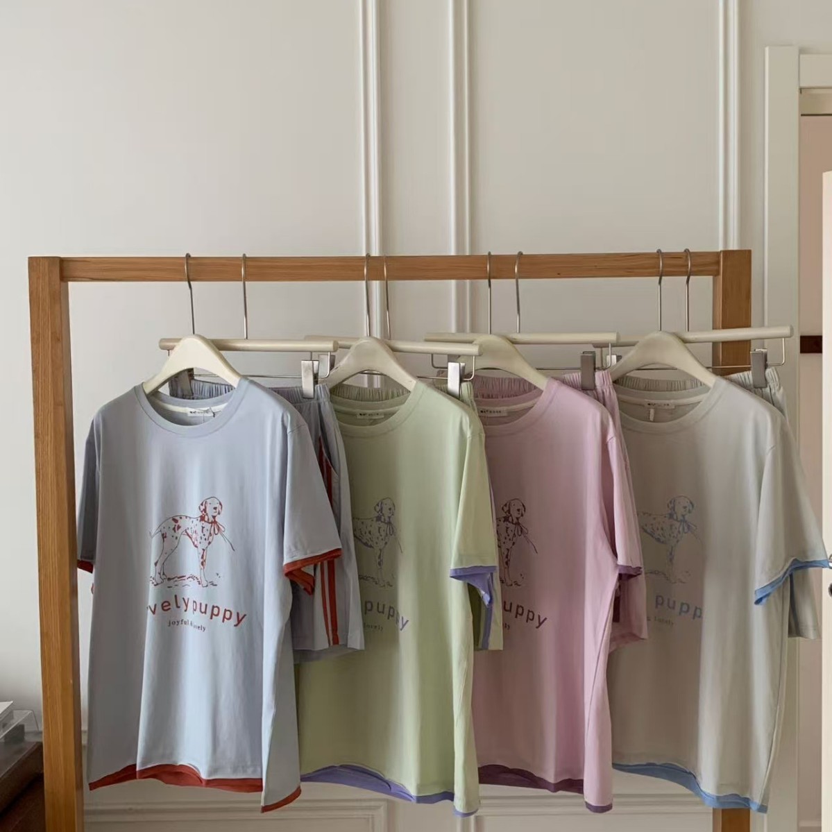 New Model 2513 # Korean-Style Ice-Feel Pure Cotton Lazy Loungewear Set for Women, Comfortable Round-Neck Short-Sleeve Shorts Sleepwear.