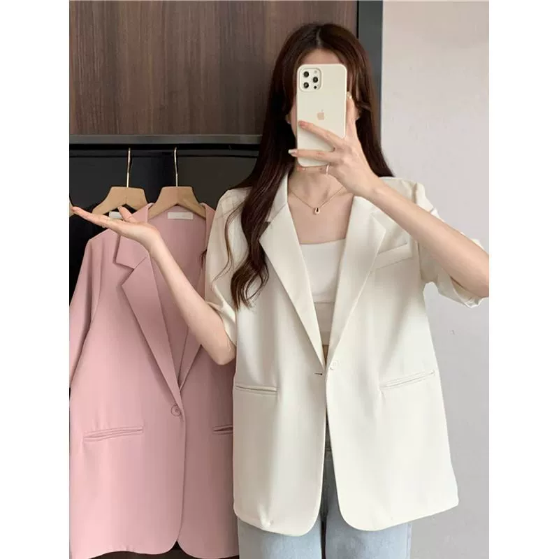 Тонкий женский костюм 2025 лето новый корейский стиль пиджак повседневный свободный миниатюрный универсальный топ с коротким рукавом