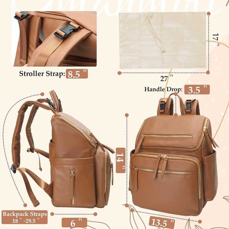 Amazon Customized Casual Large-Capacity Waterproof Fashionable Mommy Bag Maternity Baby Diaper Changing Backpack